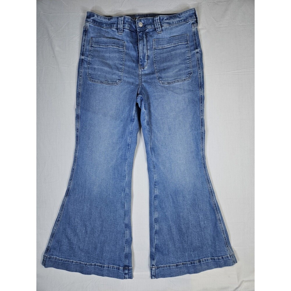 American Eagle Jeans Women's 16 Short BlueFestival Flare Bell Bottoms Stretch